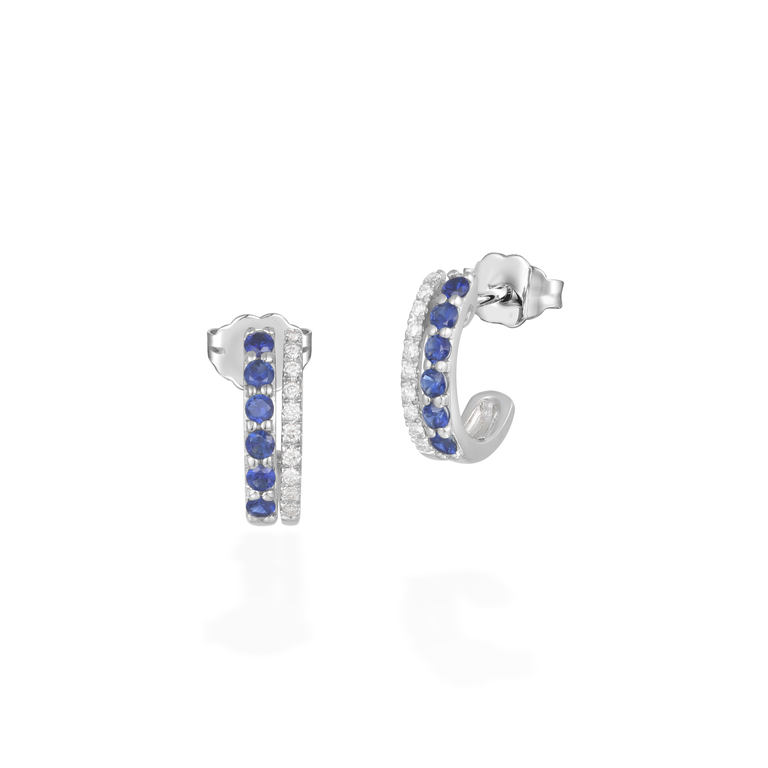 Chic two-row blue sapphire hoop earrings
